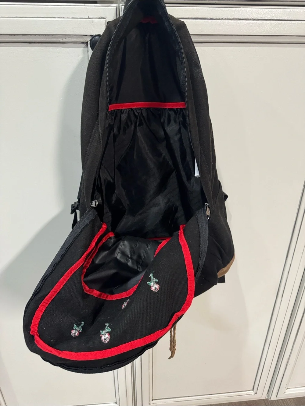 Vtg 90s Y2k JanSport Expressions backpack embroider red roses black brown suede - Picture 7 of 13